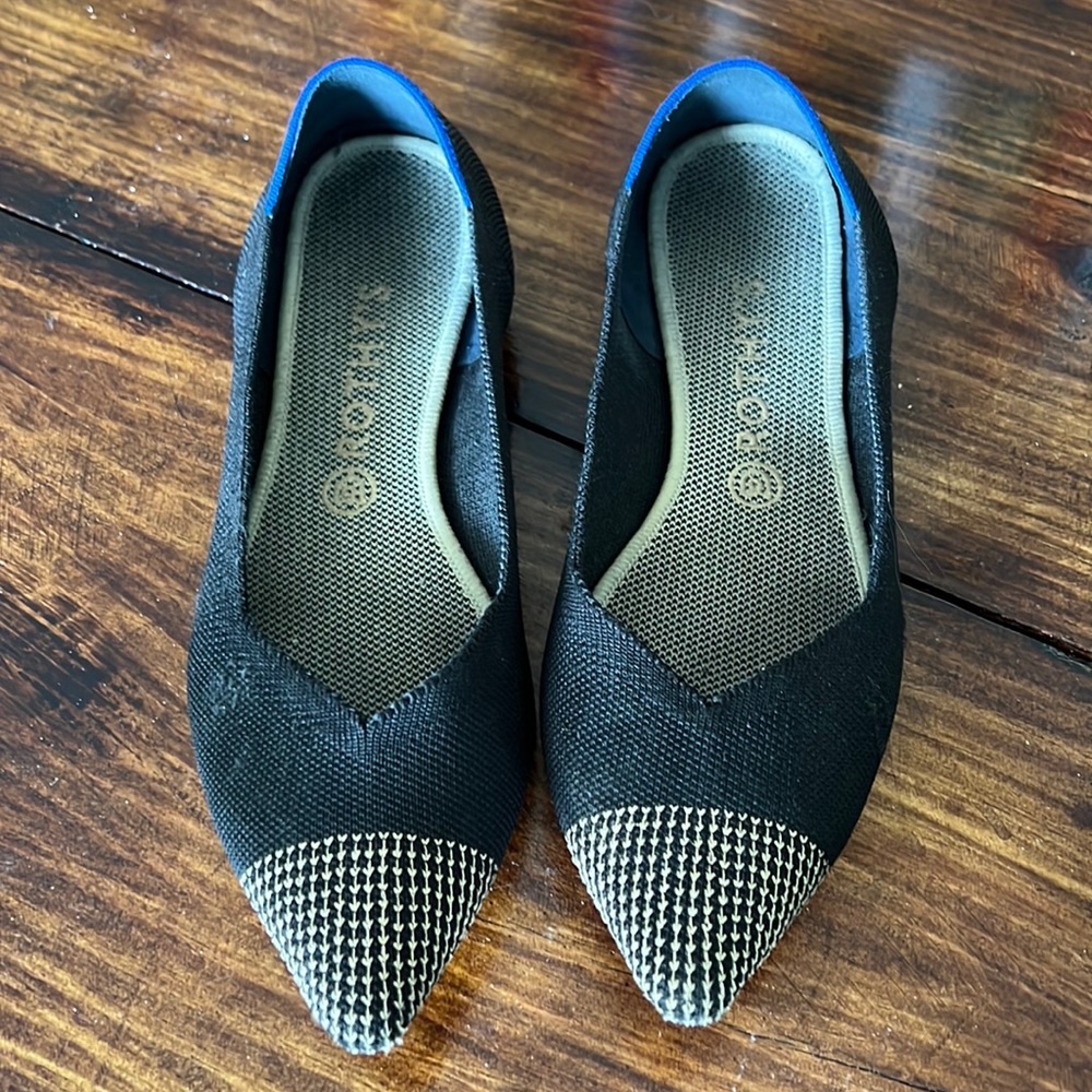 ROTHYS Womens Retired Licorice Point Toe Washable Flats Shoes Size 11 Black Gold